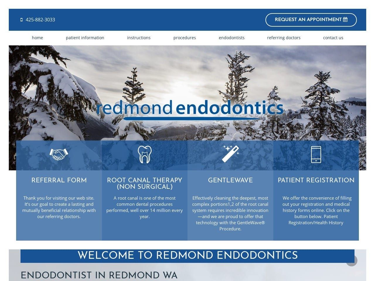 Redmond Endodontics Website Screenshot from redmondendodontics.com