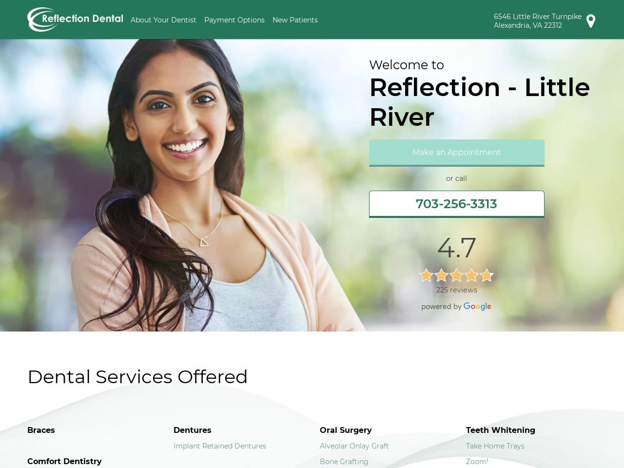 Reflection Dental Website Screenshot from reflectiondentallittleriver.com