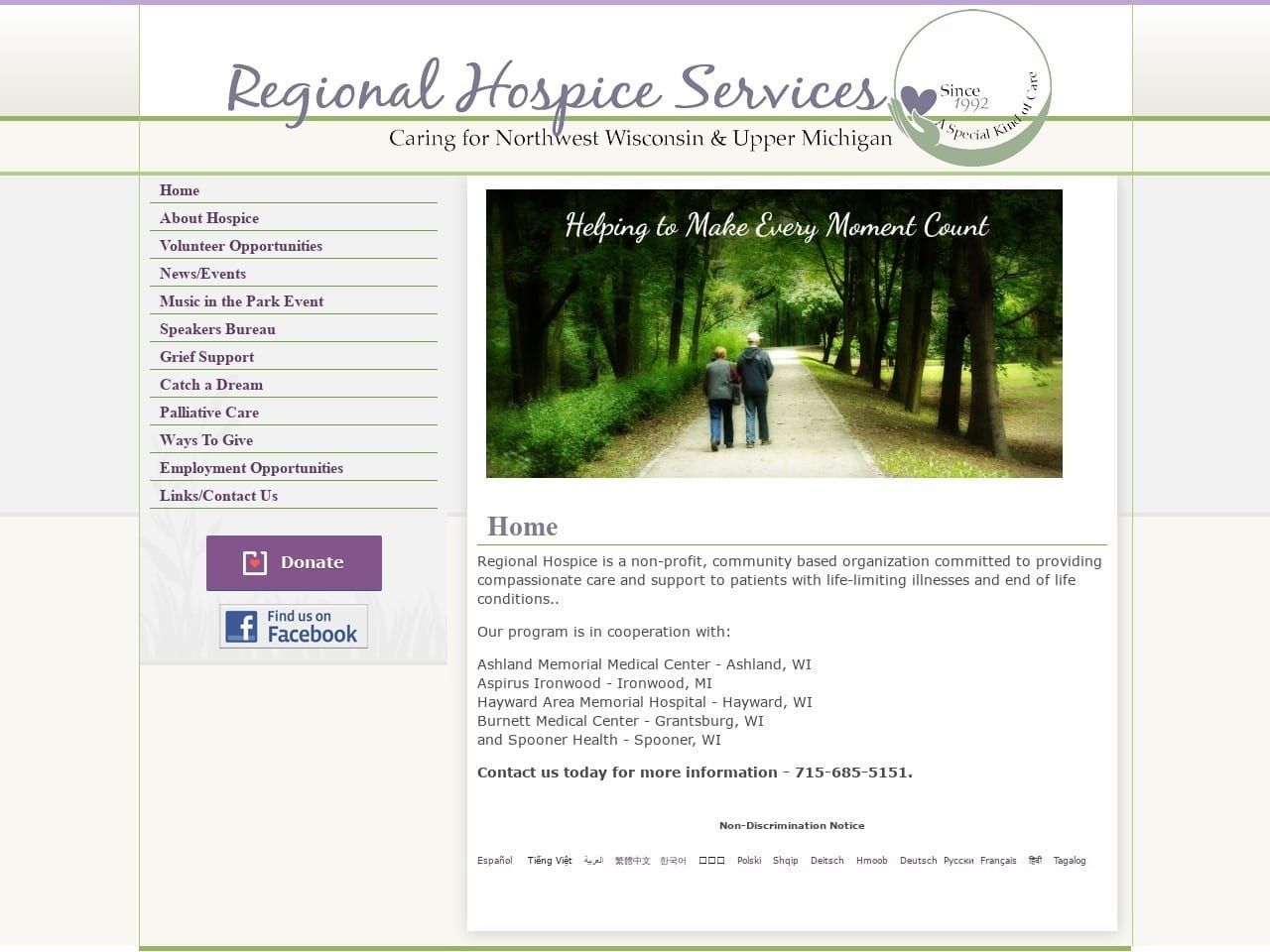 Regional Hospice Website Screenshot from regionalhospice.org