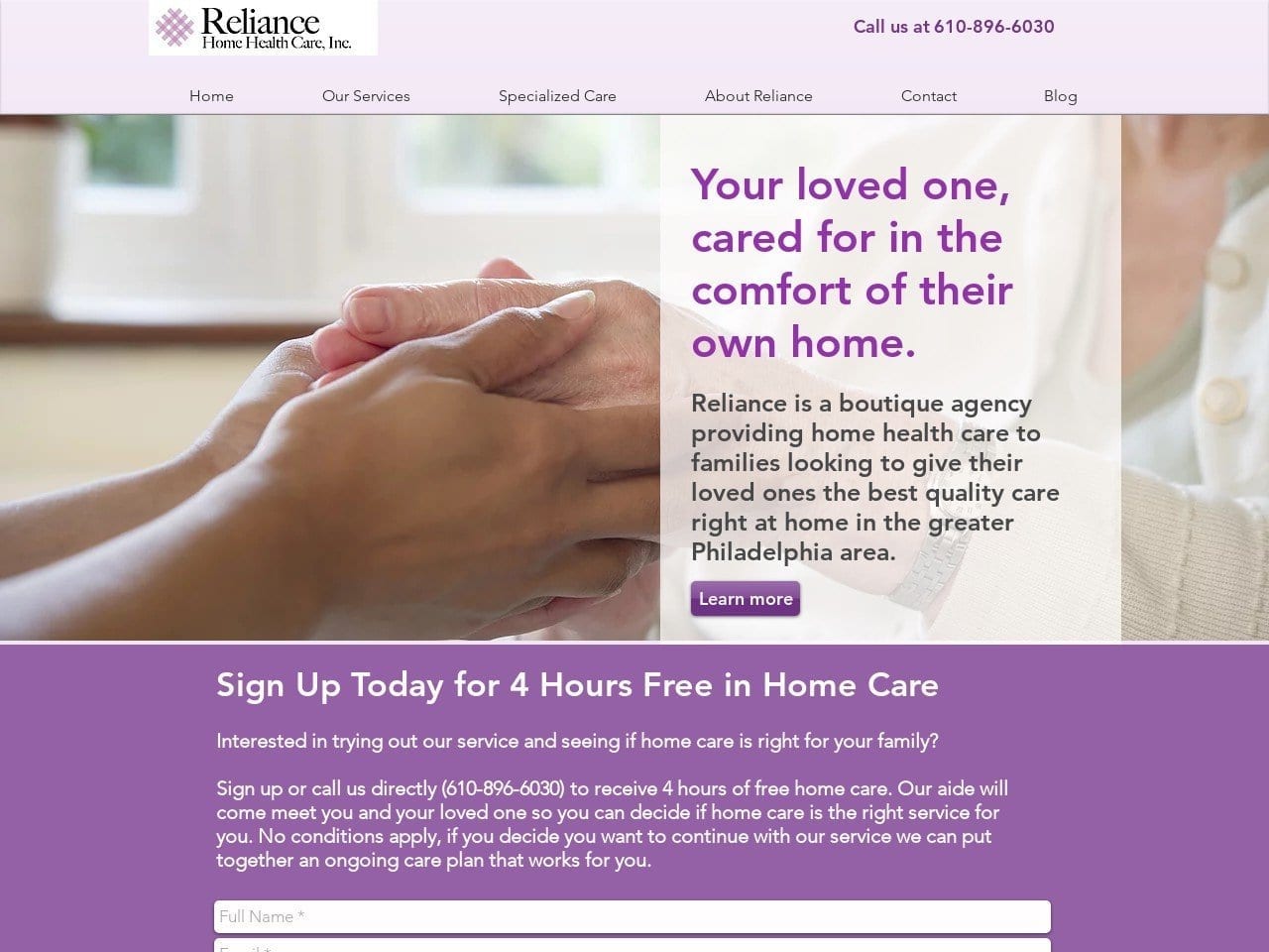 Reliance Home Health Website Screenshot from reliancehomehealth.com