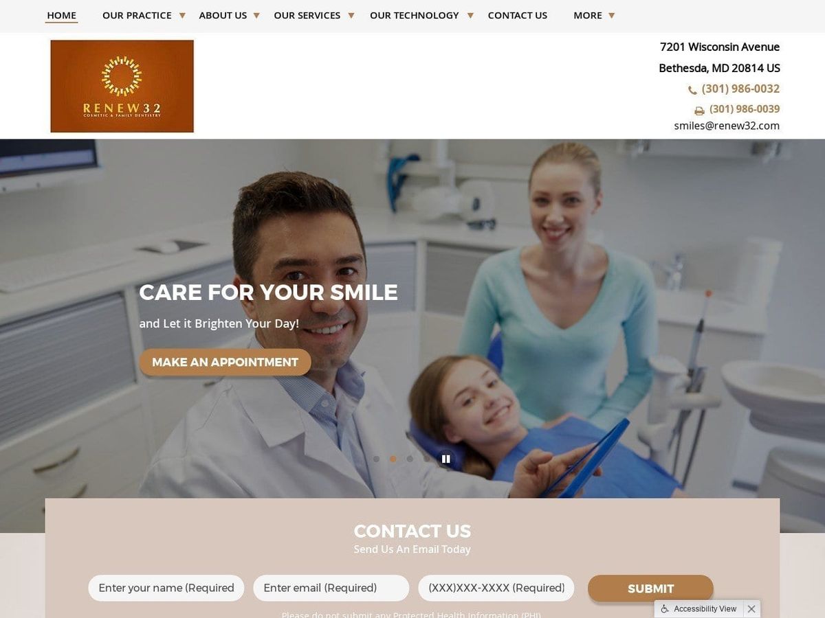 Renew 32 Cosmetic & Family Dentistry Website Screenshot from renew32.com