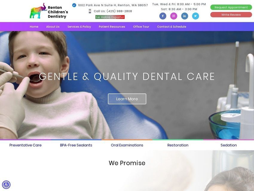 Renton Childrens Dentistry Website Screenshot from rentonchildrensdentistry.com
