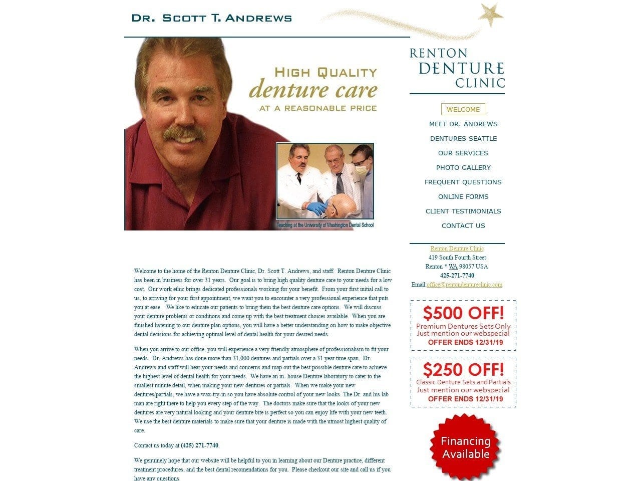 Renton Denture Clinic Andrews Scott T DDS Website Screenshot from rentondentureclinic.com