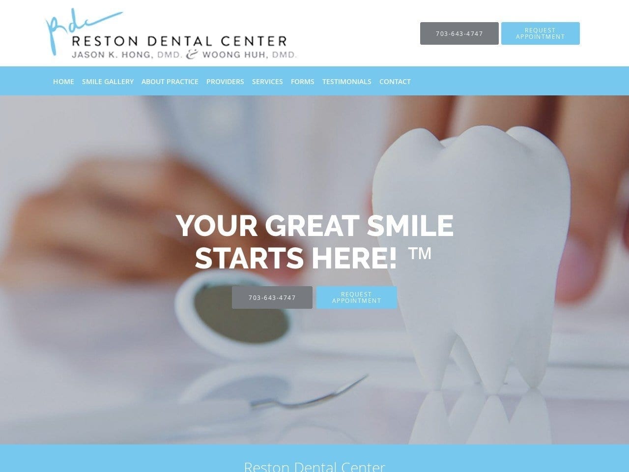 Dr. Jason K. Hong DMD Website Screenshot from restondentalcenter.com