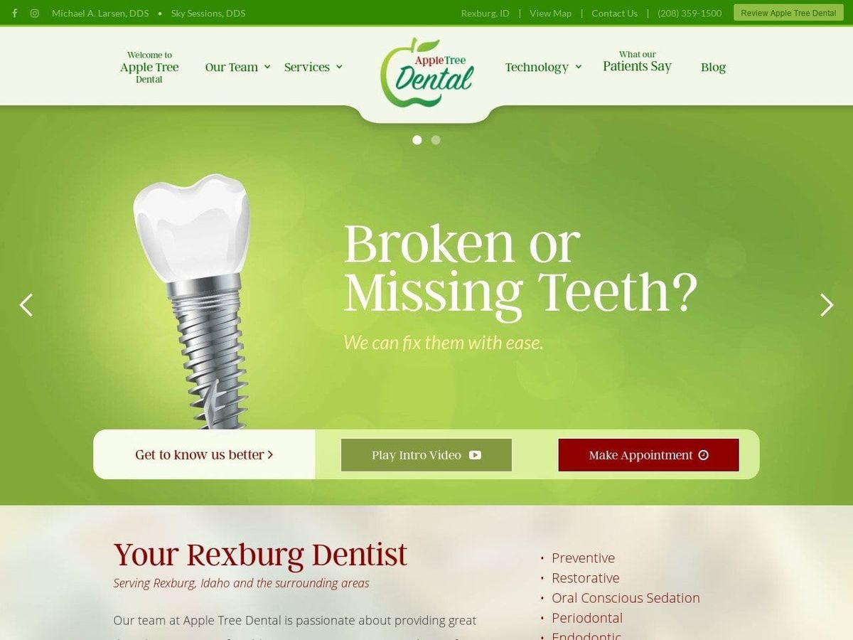 Apple Tree Dental Rexburg Website Screenshot from rexburgappletreedental.com