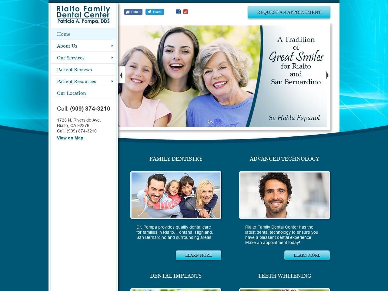 Rialto Family Dental Website Screenshot from rialtofamilydental.com