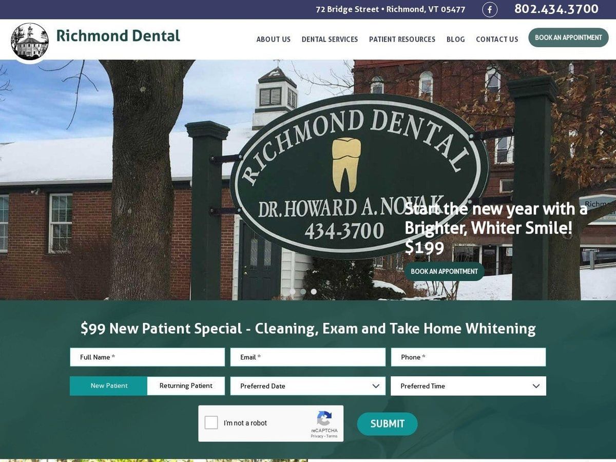 Richmond Dental Website Screenshot from richmonddentalvt.com