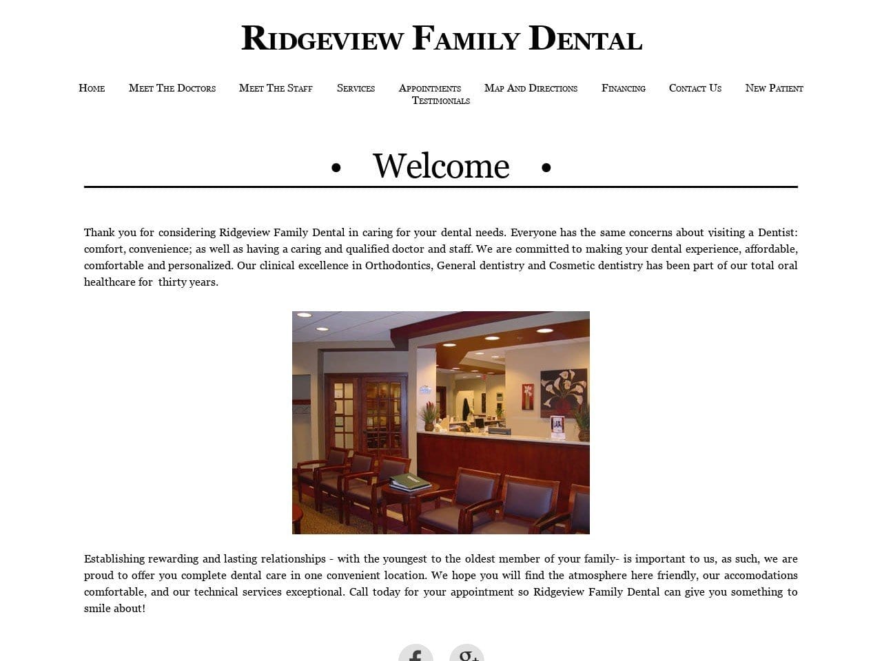 Ridgeview Family Dental Website Screenshot from ridgeviewfamilydental.com