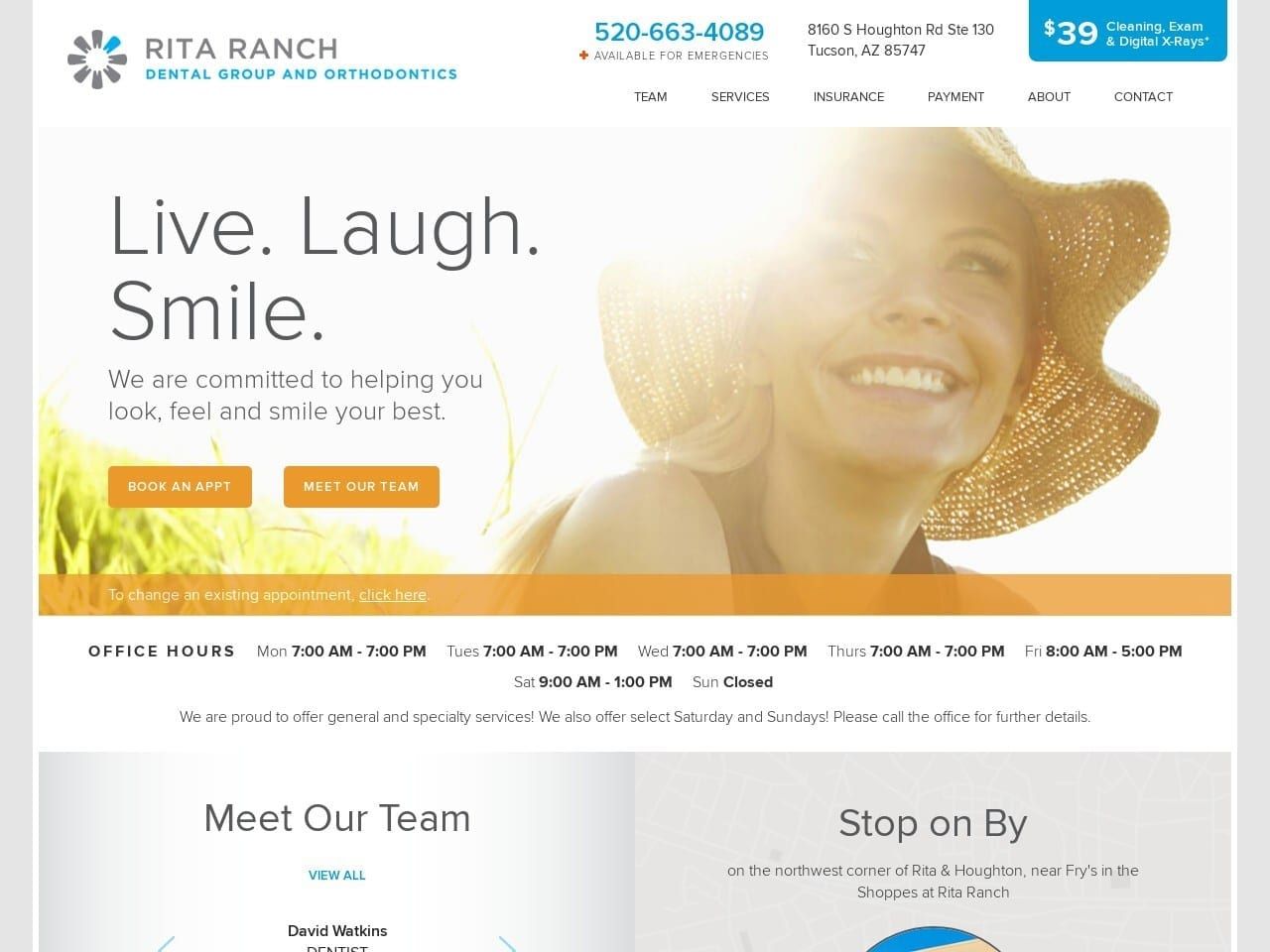 Rita Ranch Dental Group and Orthodontics Website Screenshot from ritaranchdentalgroup.com