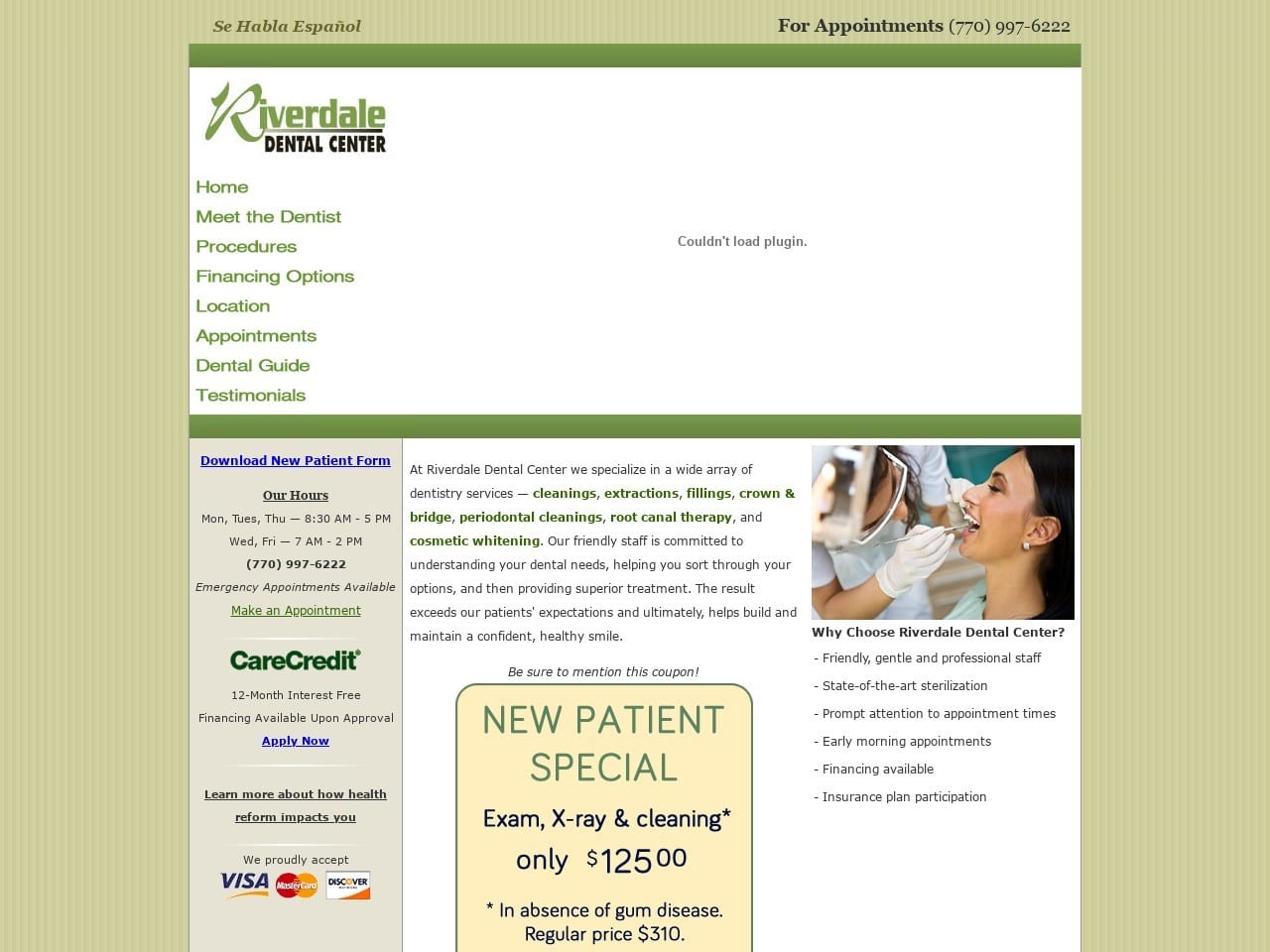 Riverdale Dental Center Website Screenshot from riverdaledentalcenter.com