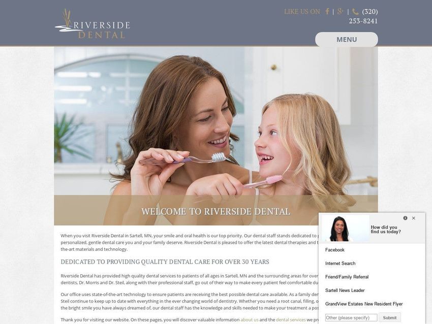 Riverside Dental Office Website Screenshot from riversidedentalmn.com