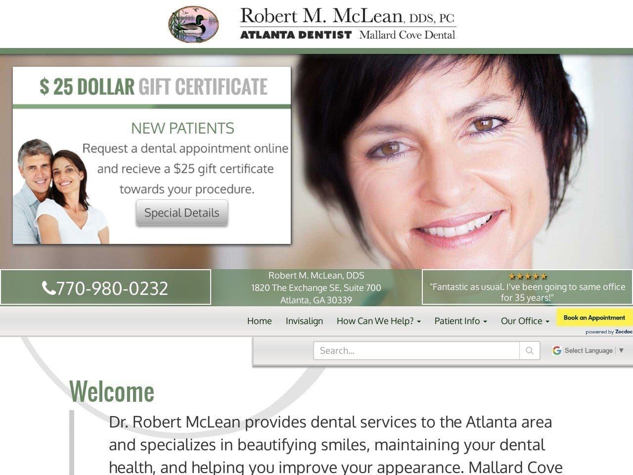 Mallard Cove Dental Robert M Mclean DDS PC Website Screenshot from robertmcleandds.com
