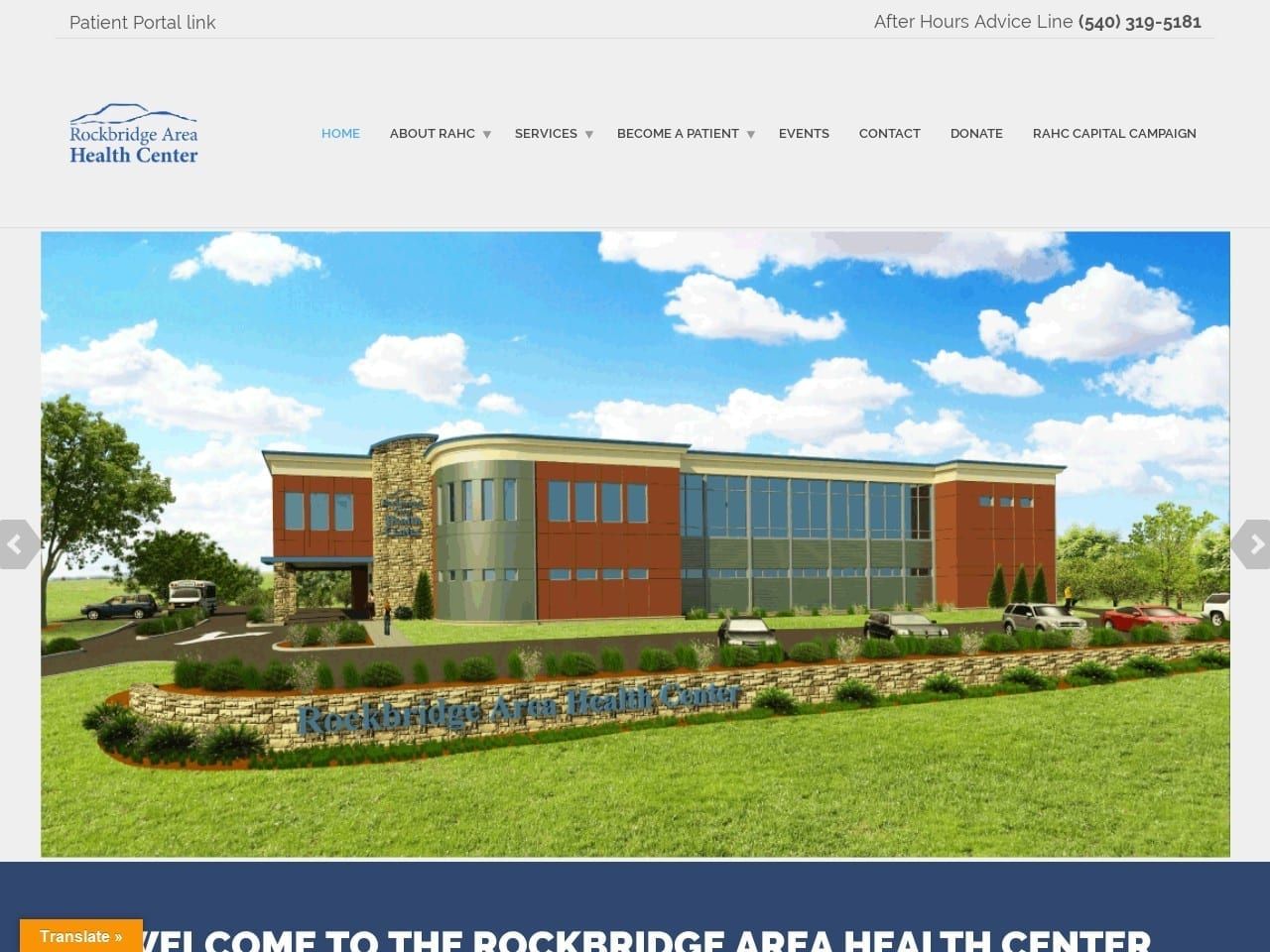 Rockbridge Area Health Center Website Screenshot from rockahc.org