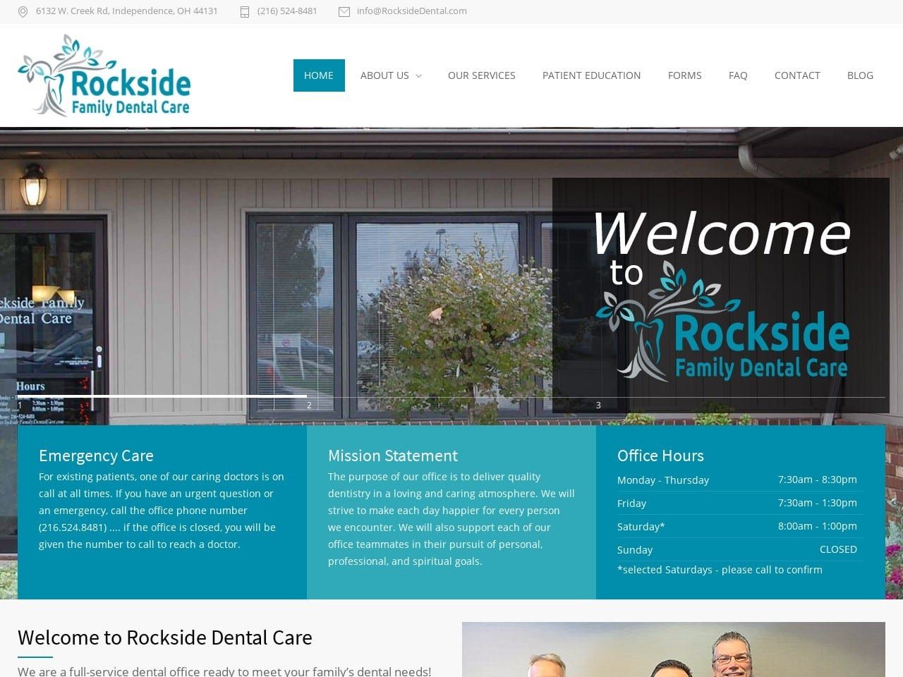Rockside Family Dental Care Website Screenshot from rocksidefamilydentalcare.com