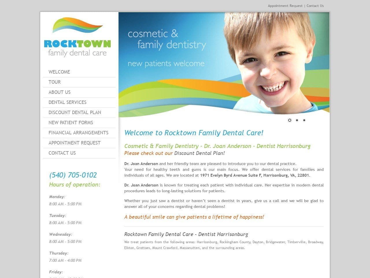 Rocktown Family Dental Care Website Screenshot from rocktowndental.com