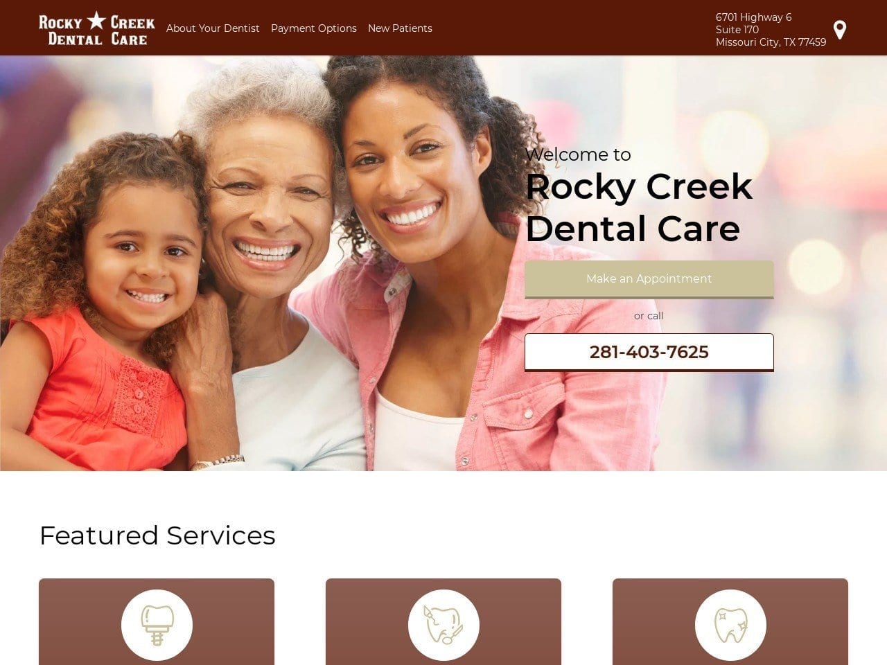 Rocky Creek Dental Care Website Screenshot from rockycreekdentalcare.com