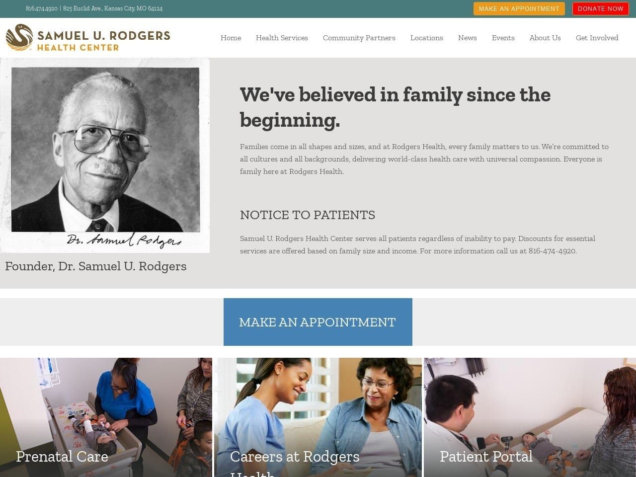 Samuel U Rodgers Health Center Website Screenshot from rodgershealth.org