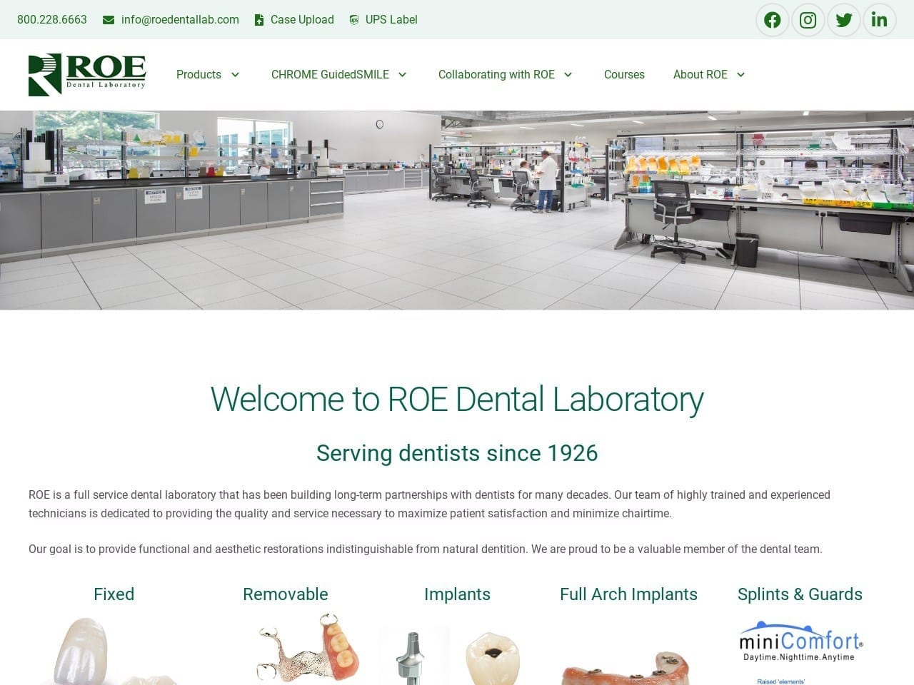 Roe Dental  Lab Website Screenshot from roedentallab.com