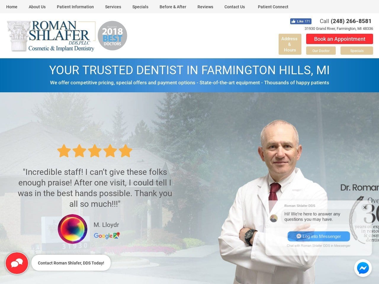 Roman Shlafer DDS PLLC Website Screenshot from romanshlaferdds.com