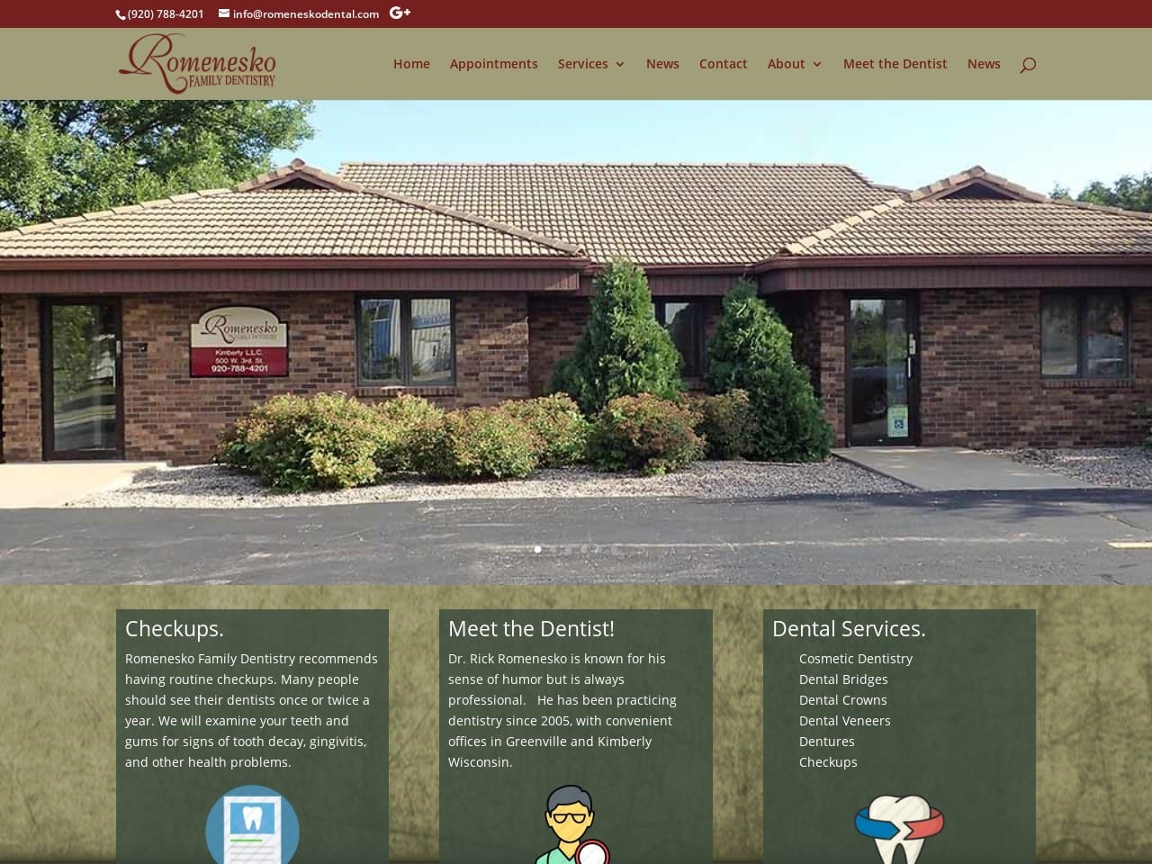 Romenesko Family Dentistry Website Screenshot from romeneskodental.com