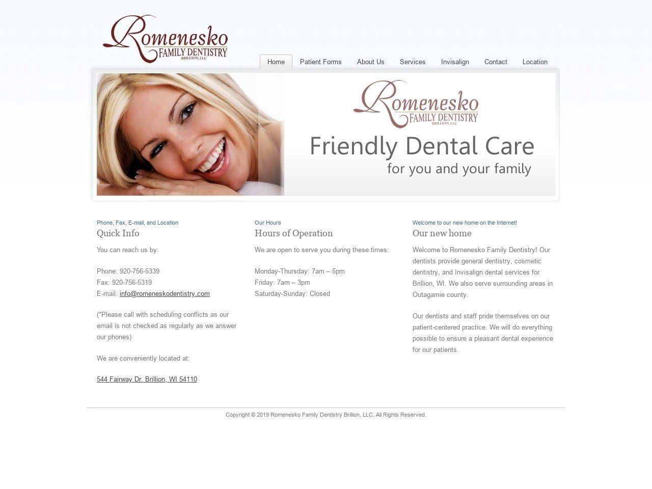 Romenesko Family Dentist Website Screenshot from romeneskodentistry.com