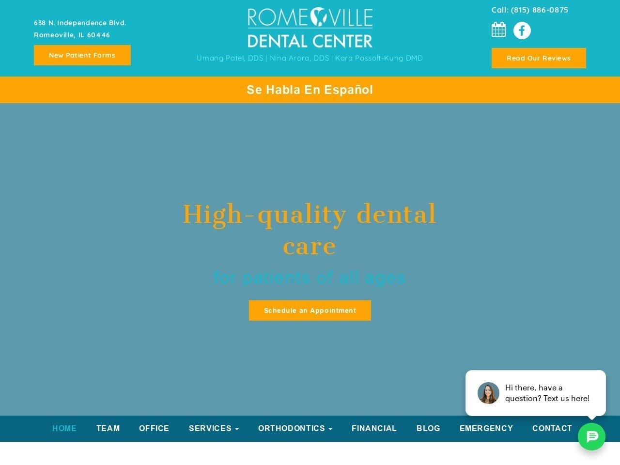 Romeoville Dental Center Website Screenshot from romeovillesmiles.com