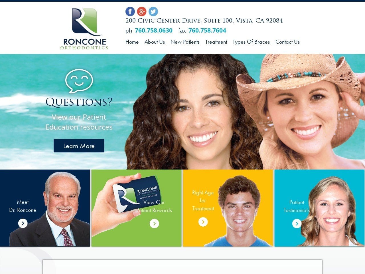 Roncone Orthodontics Website Screenshot from ronconeorthodontics.com