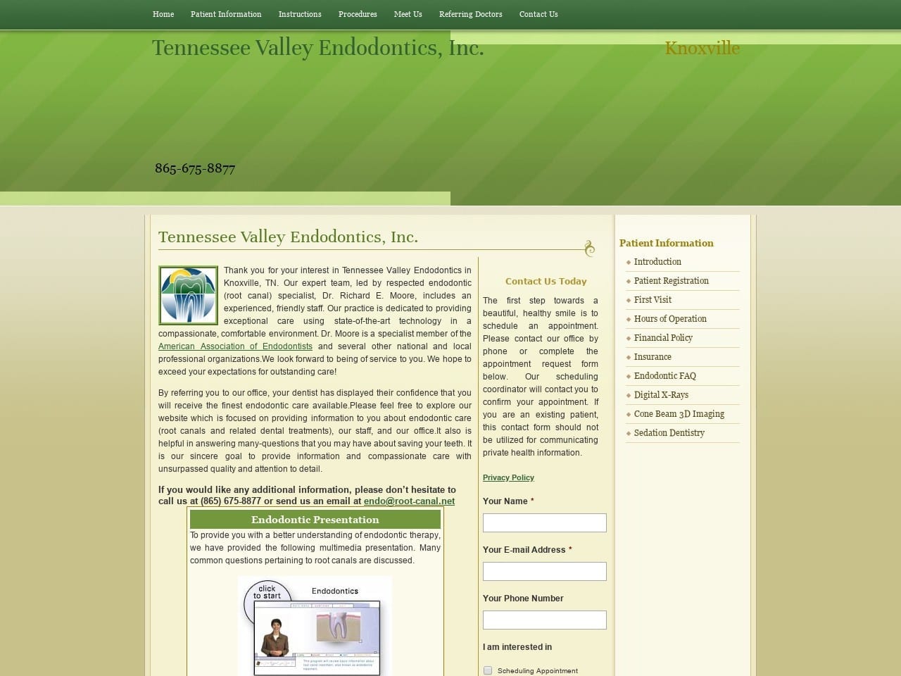 Tennessee Valley Endodontics Website Screenshot from root-canal.net