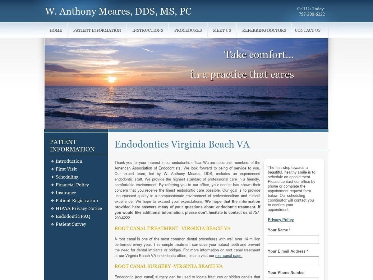 W. Anthony Meares Dds Ms Website Screenshot from rootcanal.info