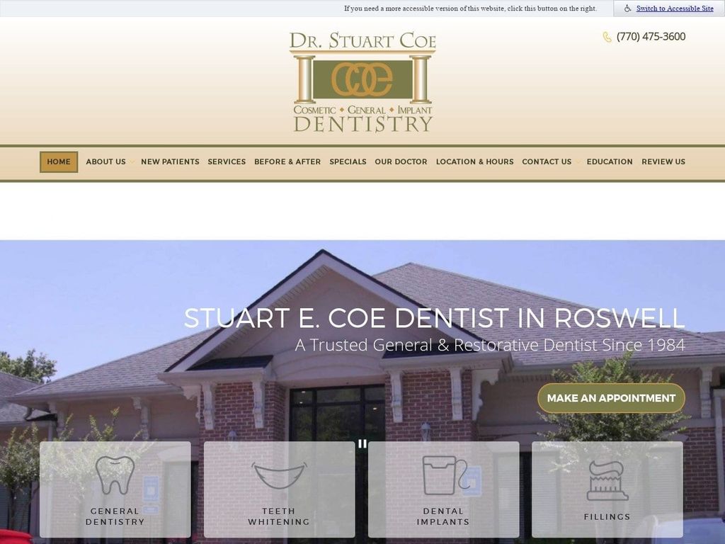 Coe Stuart E DDS Website Screenshot from roswell-dentist.com