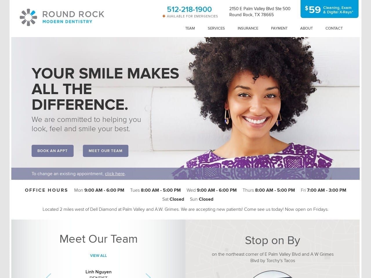 Round Rock Modern Dentistry Website Screenshot from roundrockmoderndentistry.com