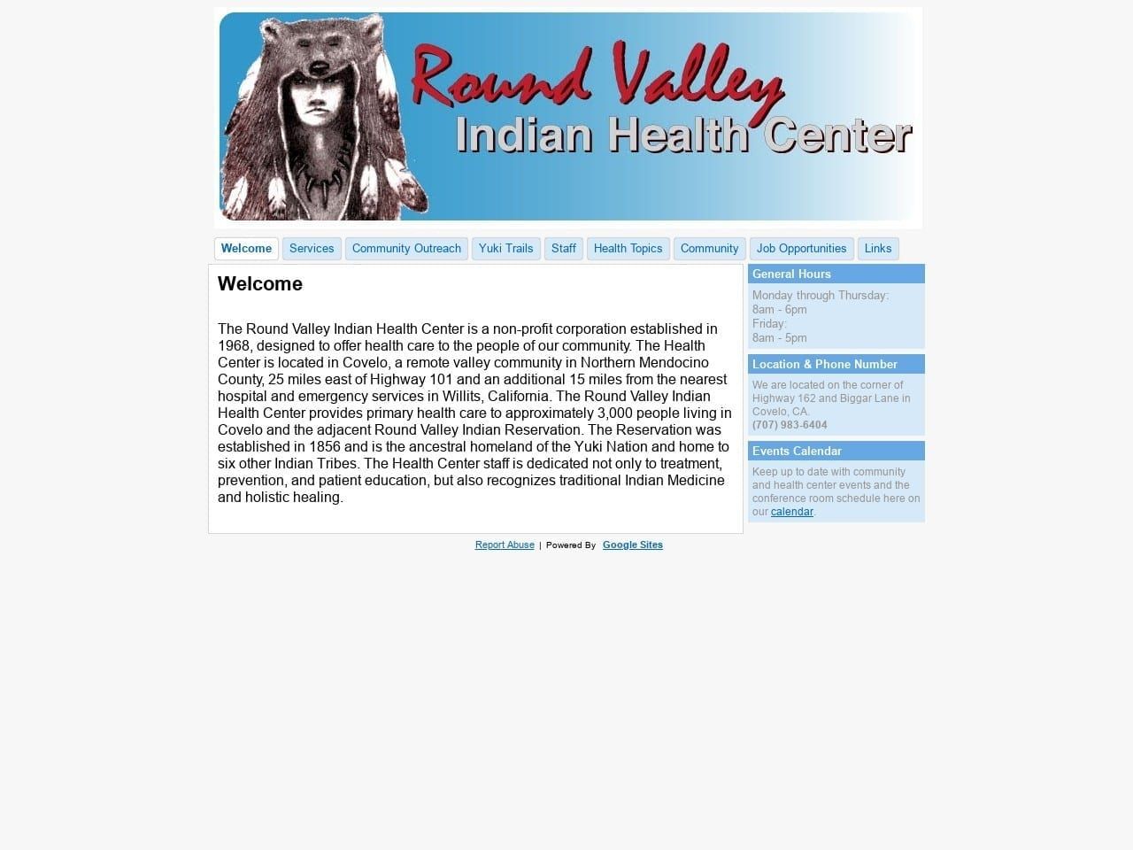 Round Valley Indian Health Center Website Screenshot from roundvalleyindianhealthcenter.com