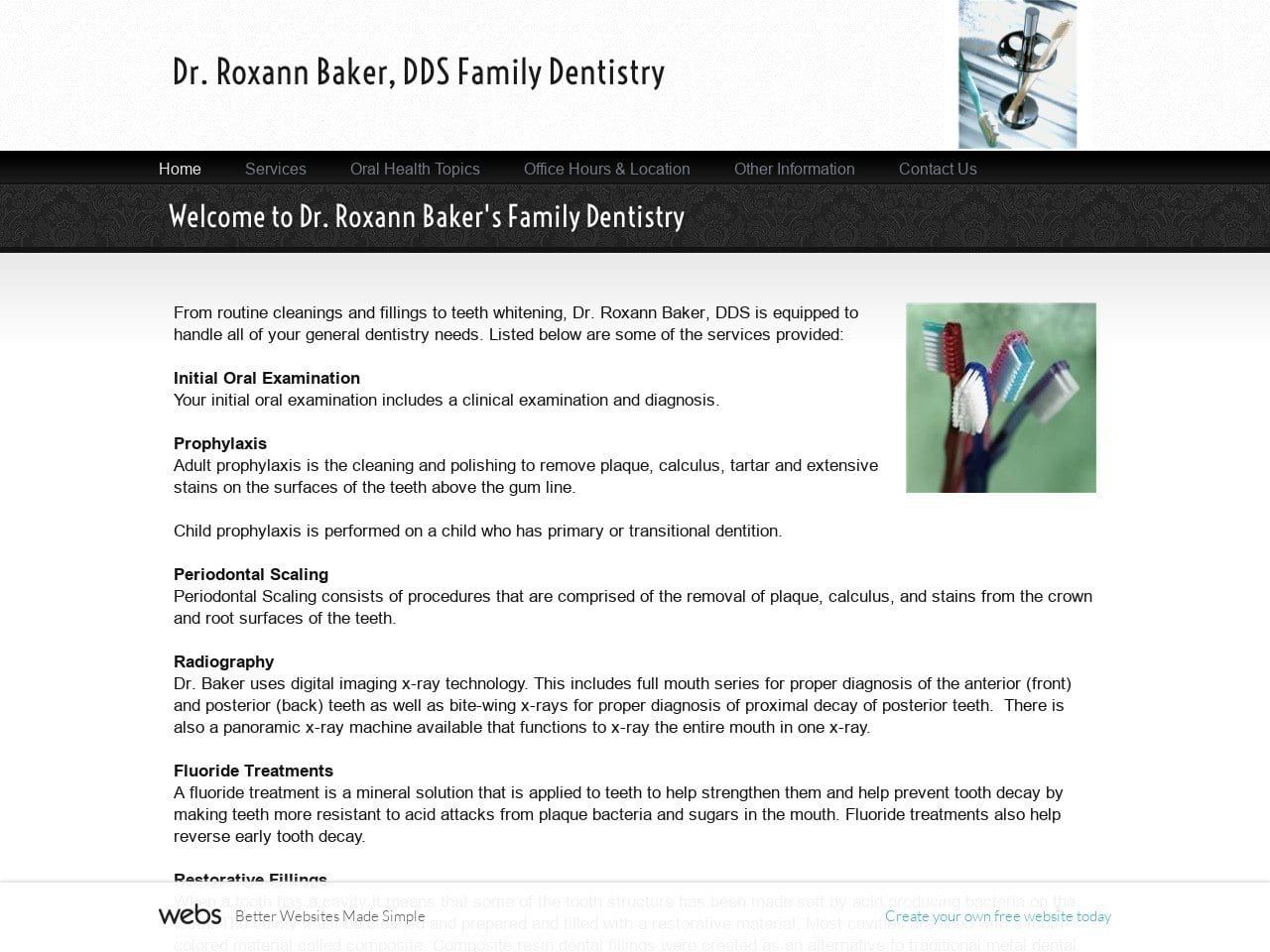 Baker Roxann DDS Website Screenshot from roxannbakerdds.webs.com