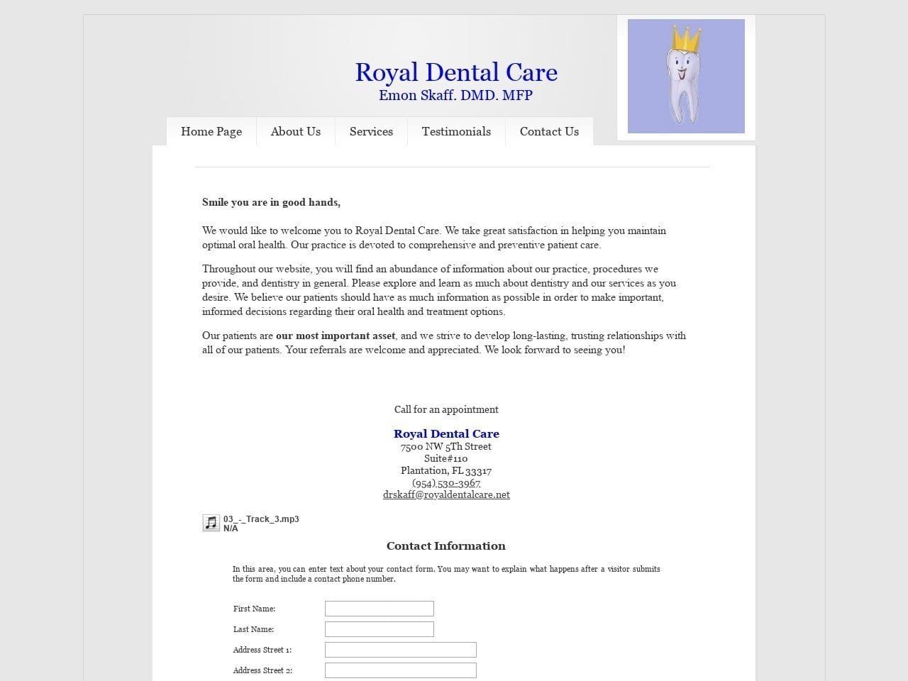Polish Dentist Website Screenshot from royaldentalcare.com