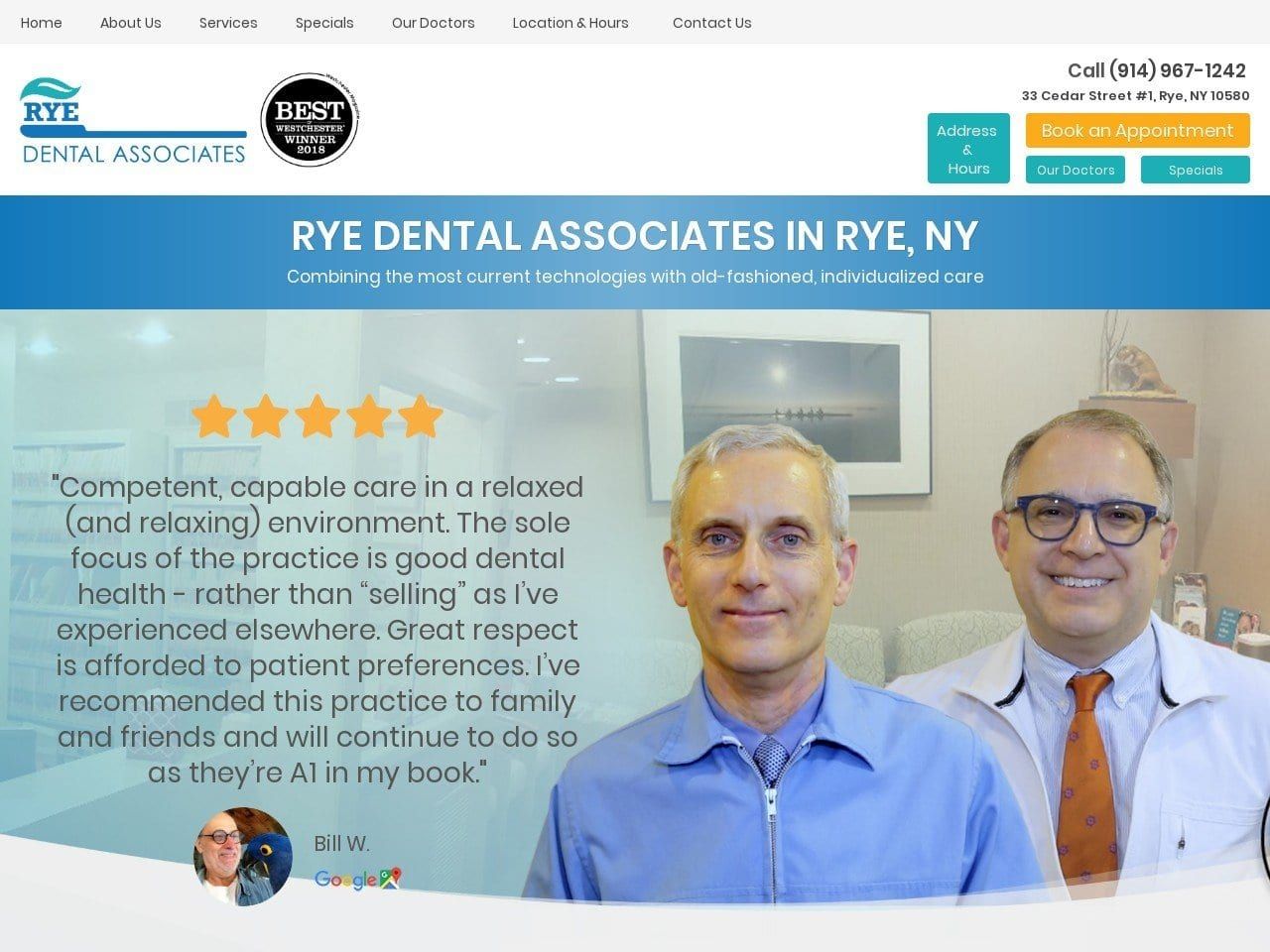 Rye Dental Website Screenshot from ryedental.com