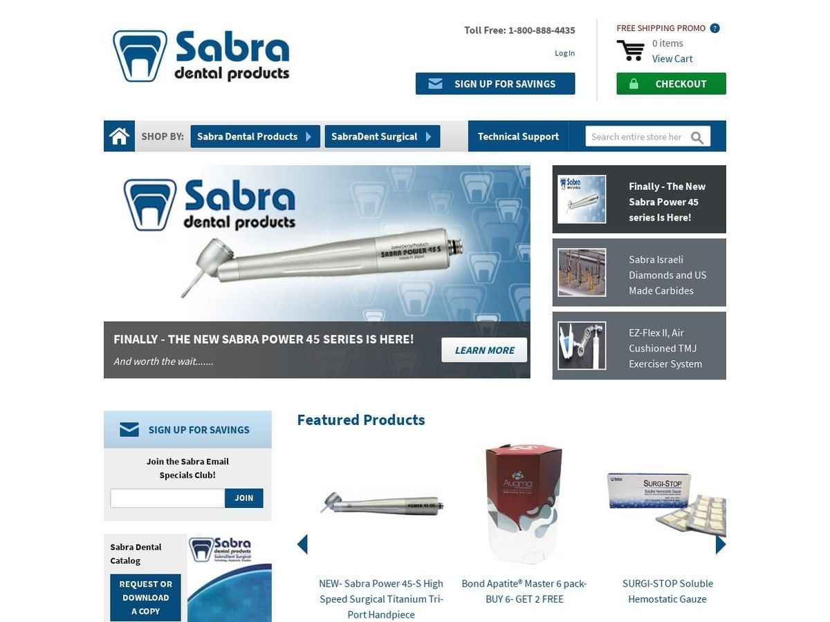Sabra Dental Products Website Screenshot from sabradent.com