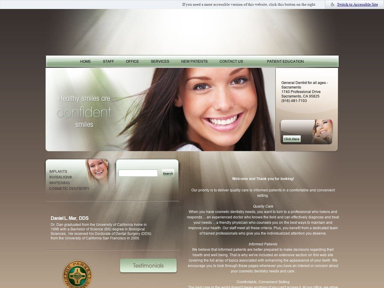 Sac Dentistry Website Screenshot from sacdentistry.com