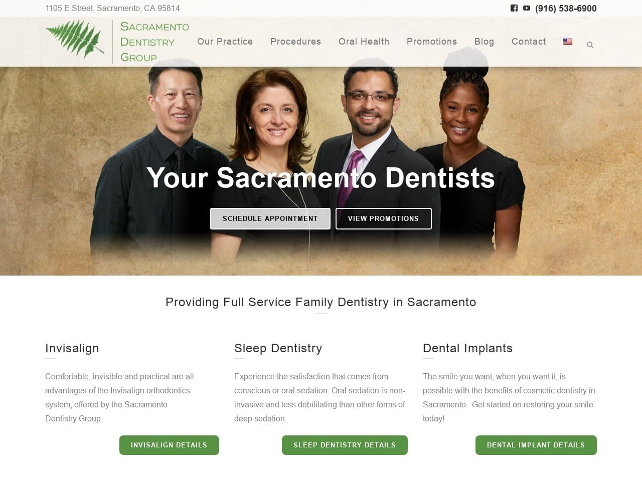 Sacramento Dentistry Group Website Screenshot from sacramentodentistry.com