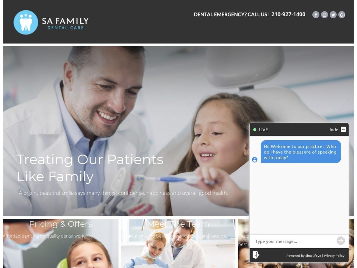 Sa Family Dental Care Website Screenshot from safamilydentalcare.com