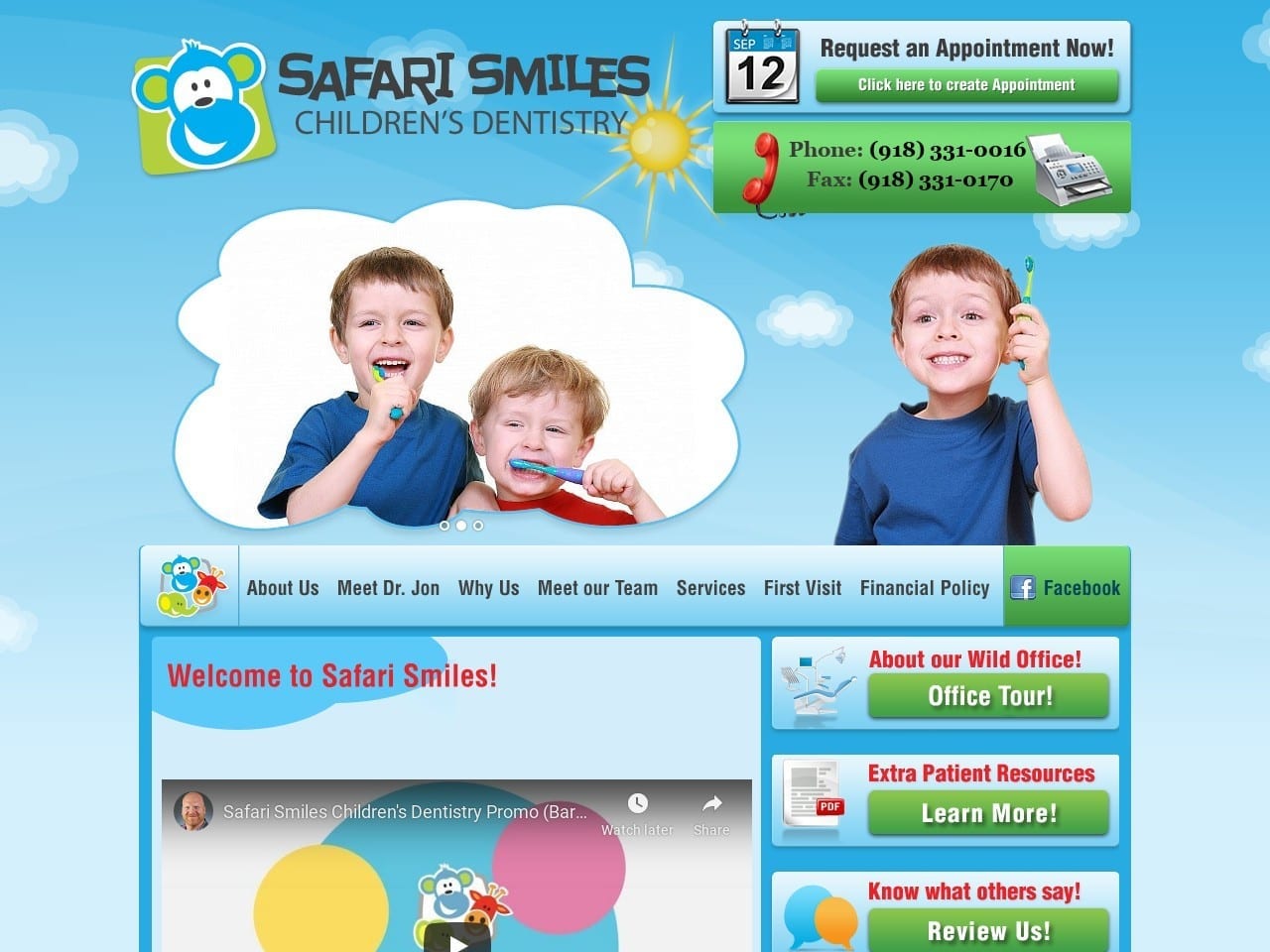 Safari Smiles Children Dentist Website Screenshot from safarismilesok.com