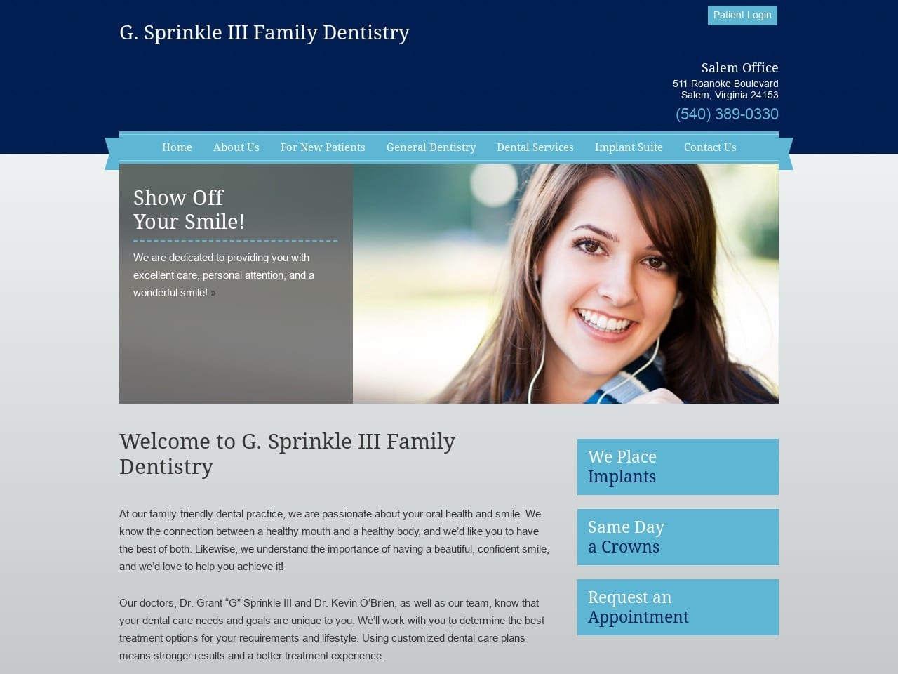 G Sprinkle III Family Dentistry Website Screenshot from salemdentists.com