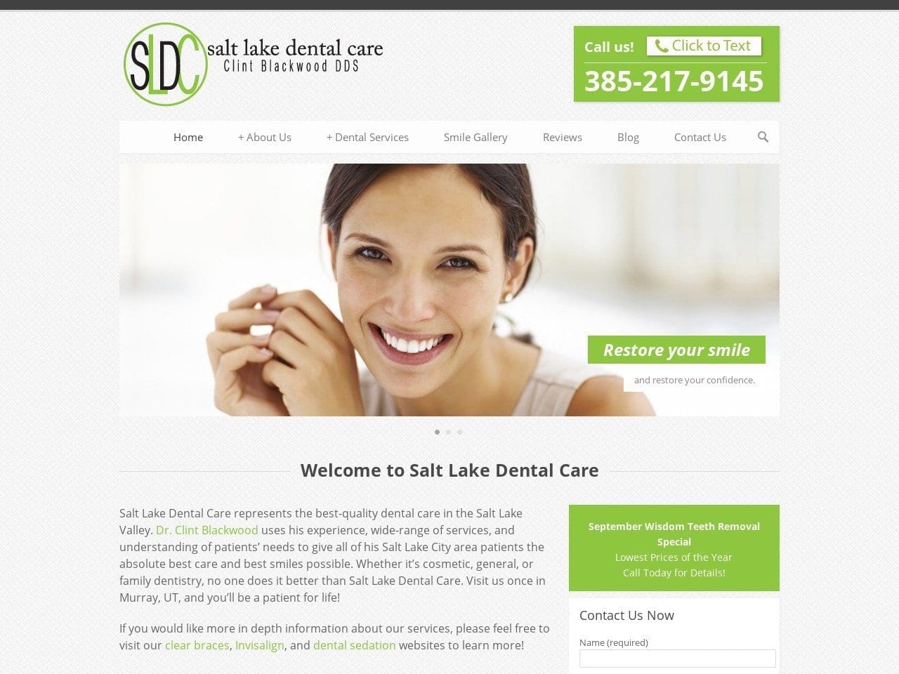 Salt Lake Dental Care Website Screenshot from saltlakedentalcare.com