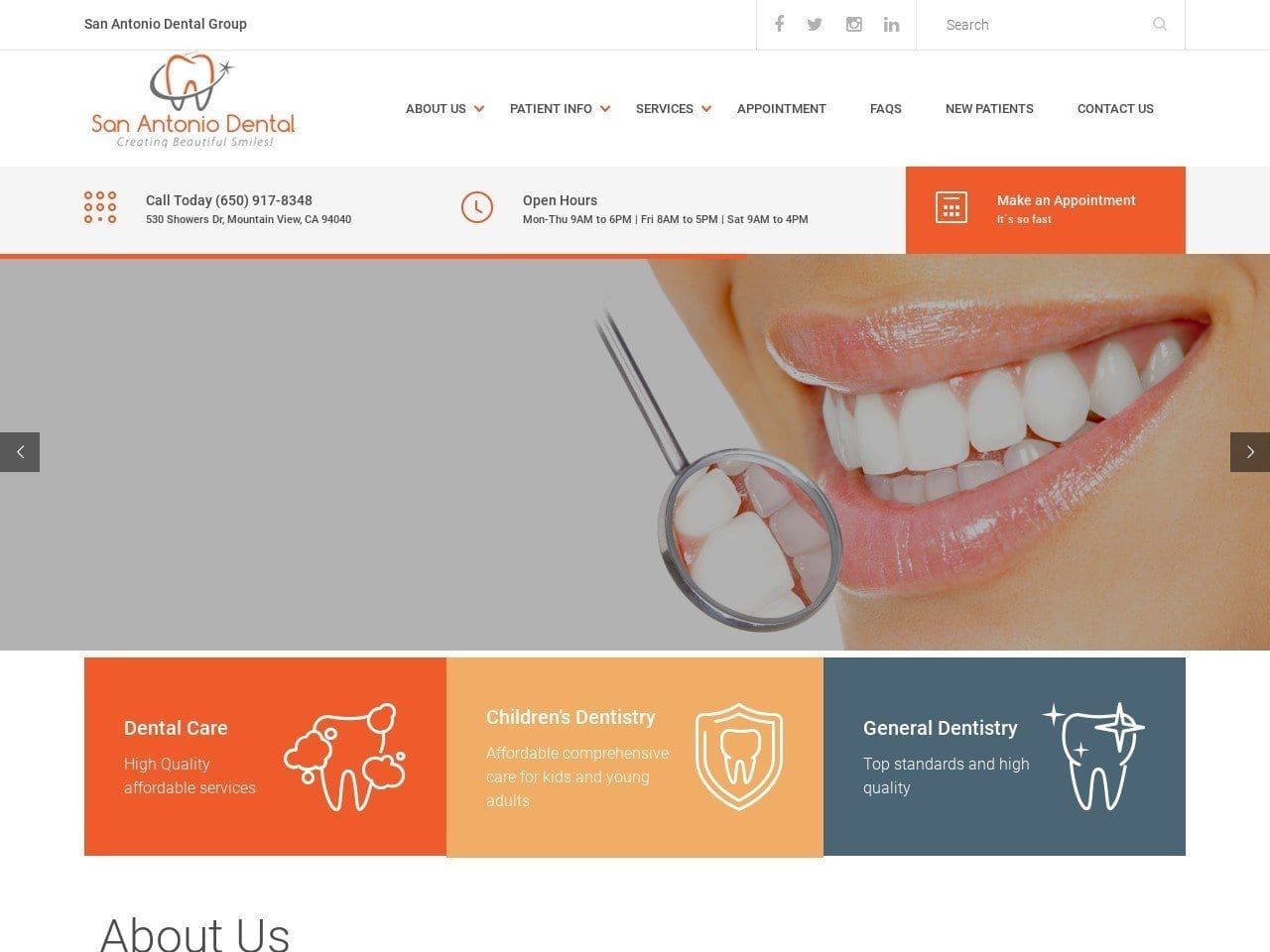 San Antonio Dental Website Screenshot from sanantoniodentalgroup.com