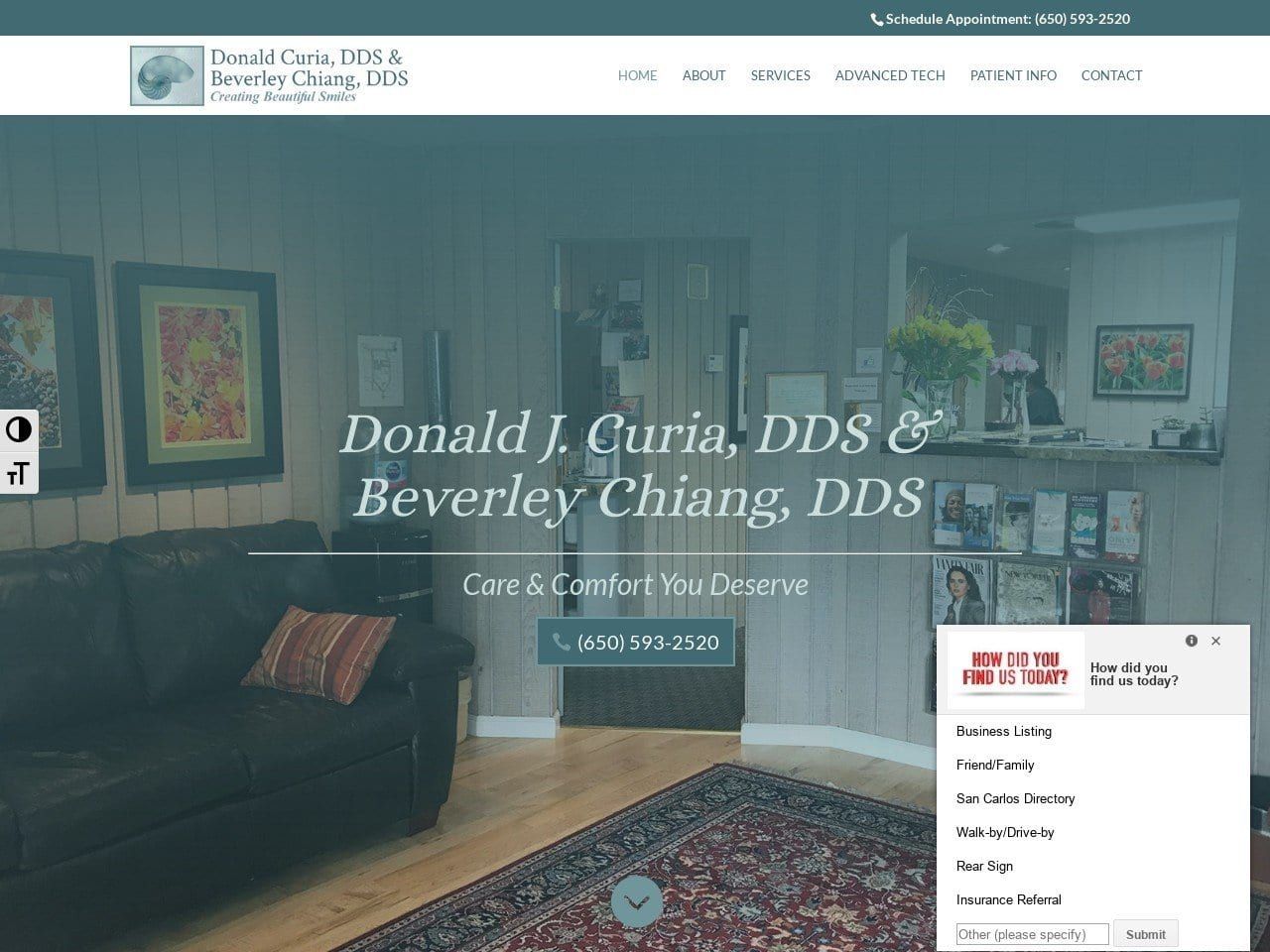 Donald J. Curia DDS & Leyli Ghadiri DDS Website Screenshot from sancarlosdentalcare.com