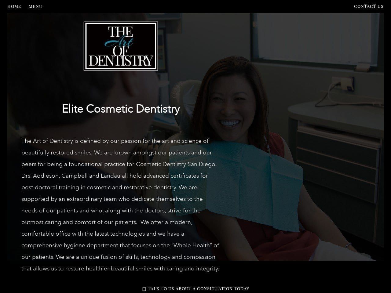 San Diego Art Of Dentist Website Screenshot from sandiegoartofdentistry.com