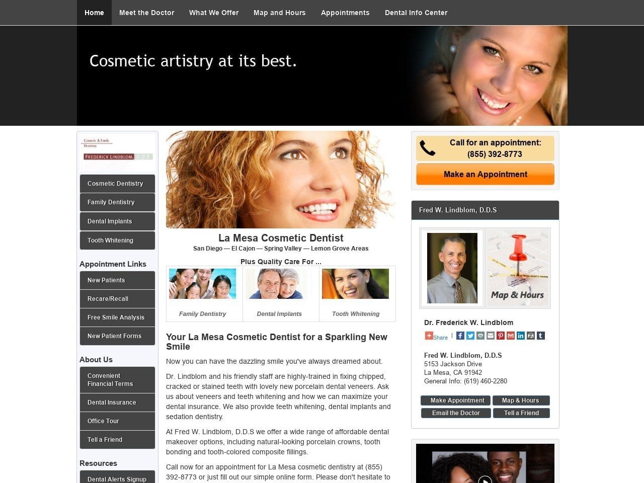 Dr. Frederick W. Lindblom DDS Website Screenshot from sandiegodentalcare.net