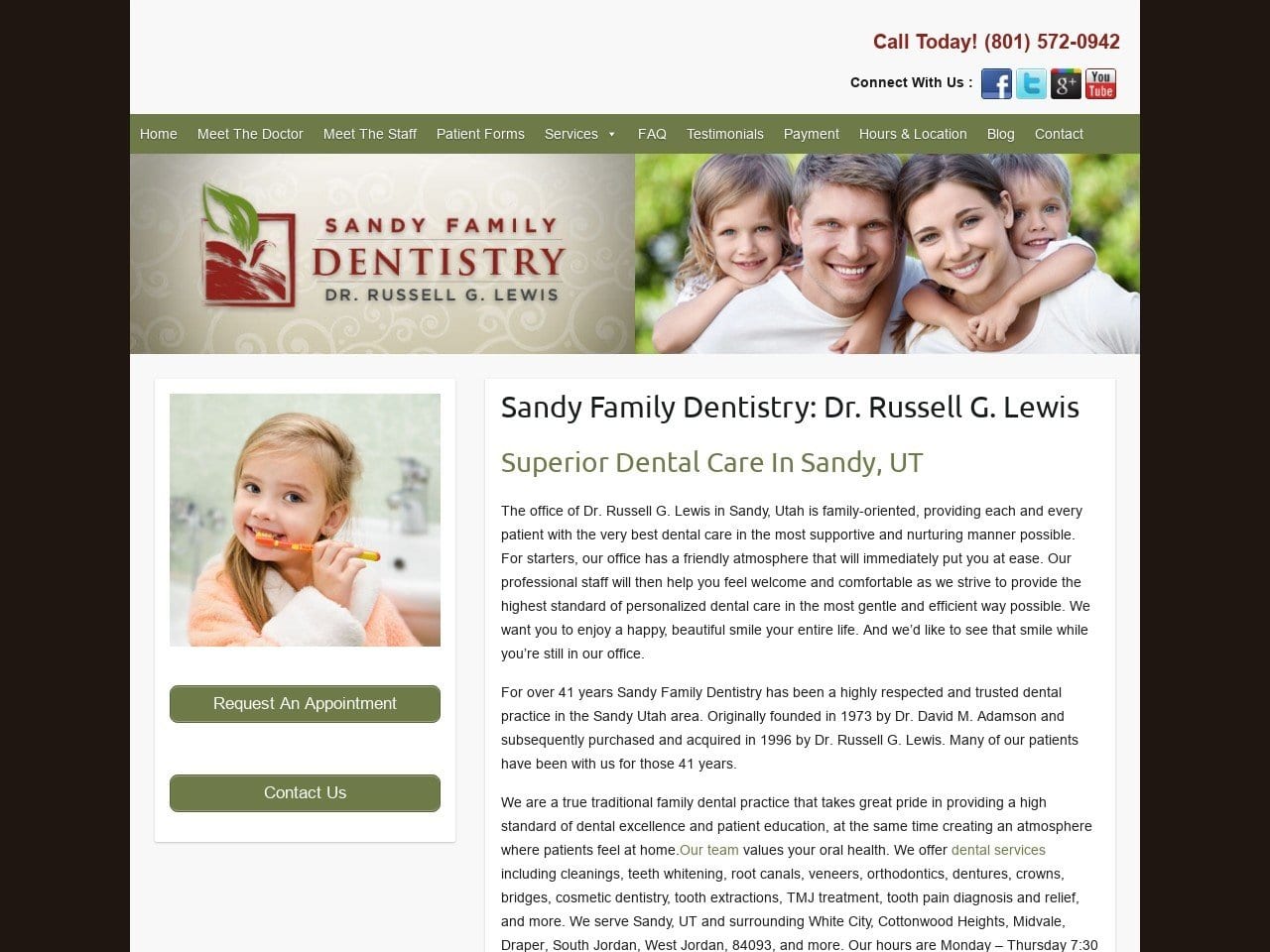 Sandy Family Dentistry Dr. Russell G. Lewis Website Screenshot from sandyfamilydentistry.com