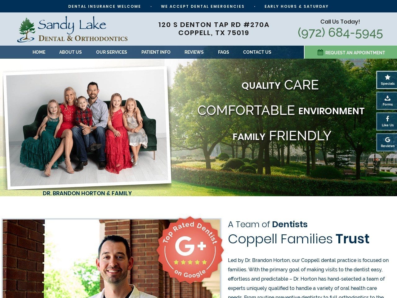 Sandy Lake Dental Dentist Website Screenshot from sandylakedentistry.com