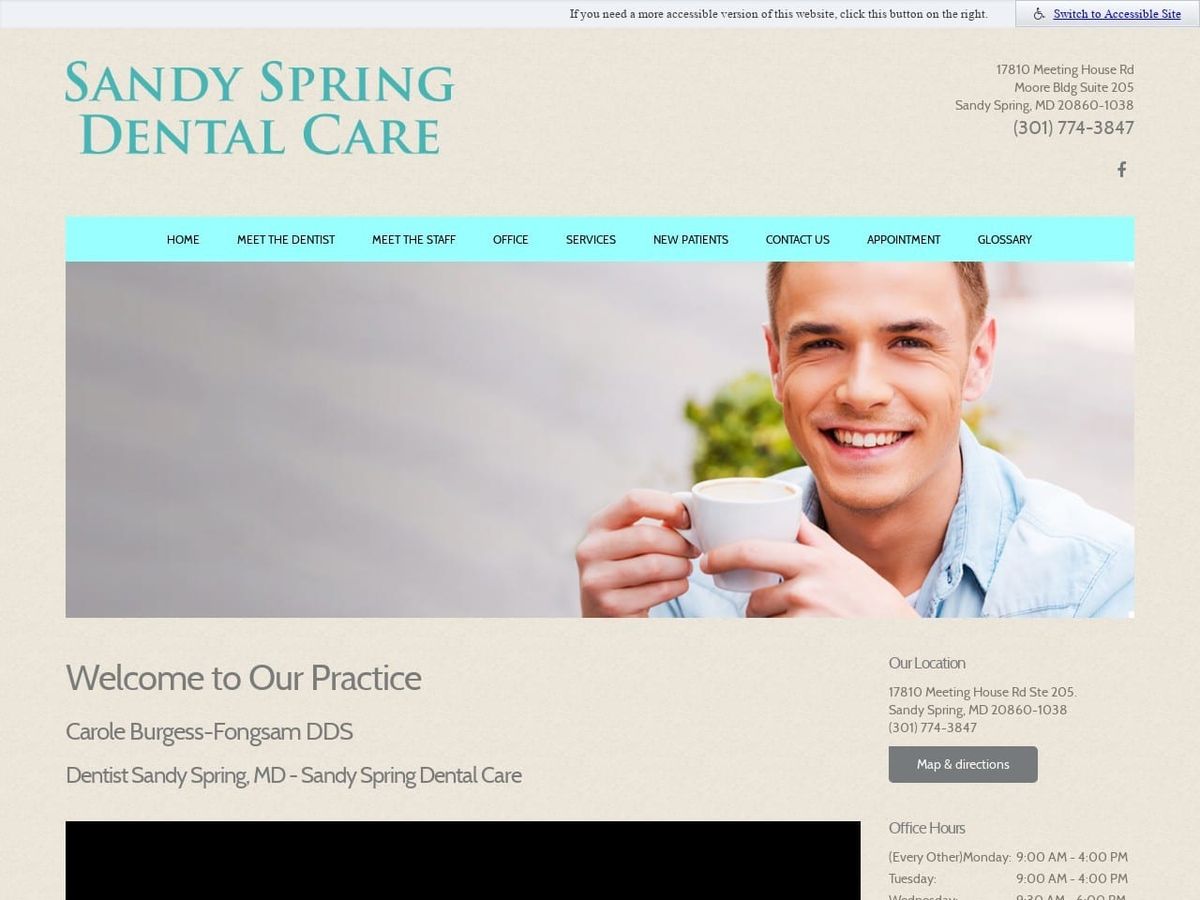 Sandy Spring Dental Care Website Screenshot from sandyspringdentalcare.com