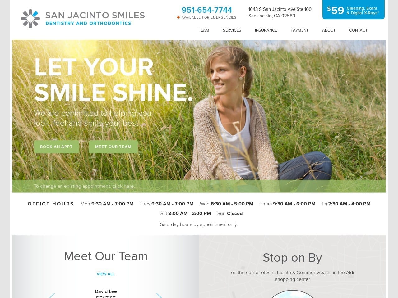 San Jacinto Smiles Website Screenshot from sanjacintosmiles.com